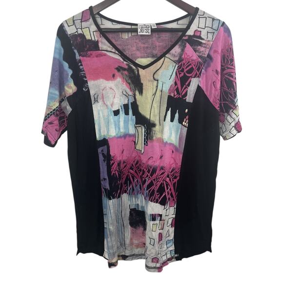 Parsley & Sage Abstract Art Print Short Sleeve Top Large Women’s Tunic Boho Y2K - Picture 1 of 9